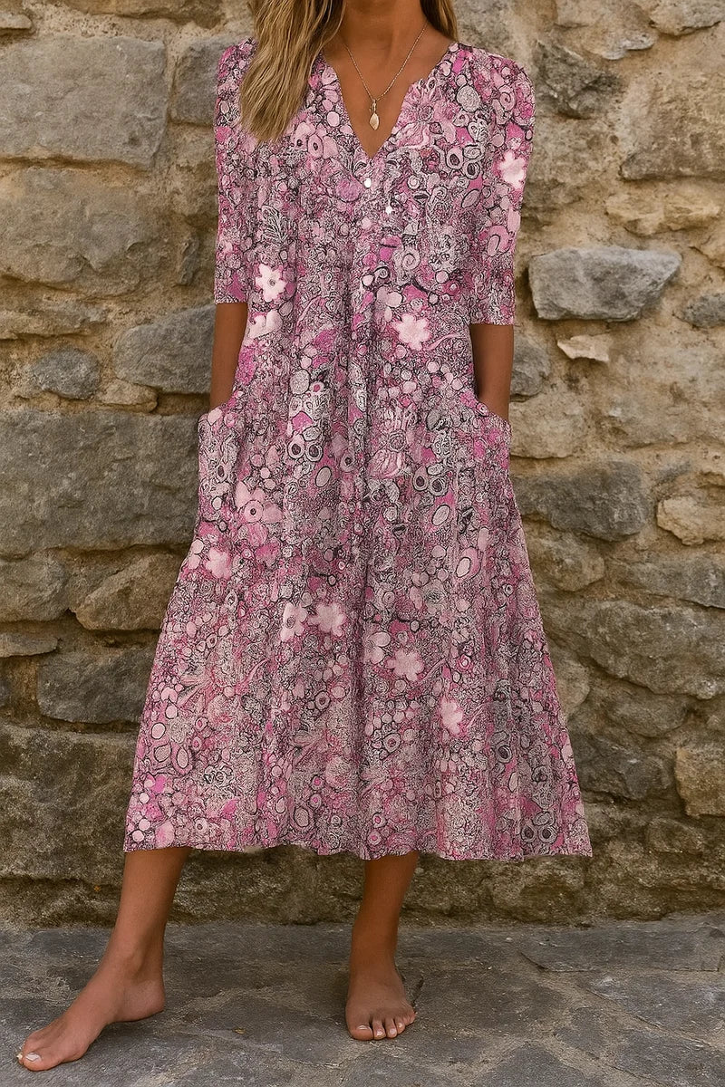 Gabrielle | Robe midi imprimée à col V