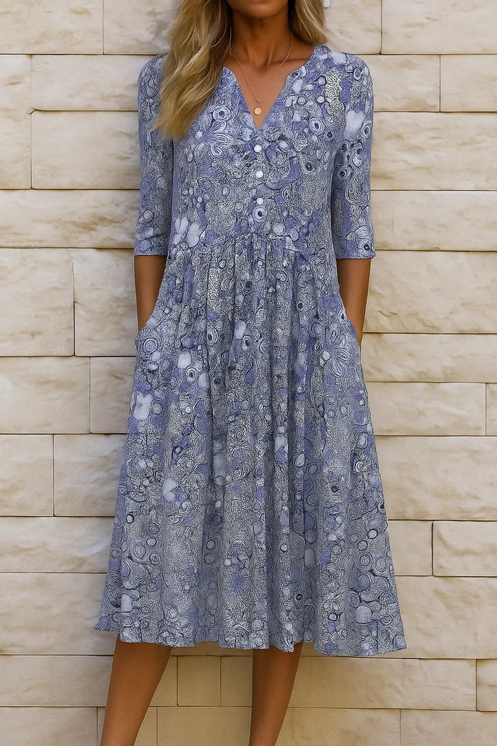 Gabrielle | Robe midi imprimée à col V