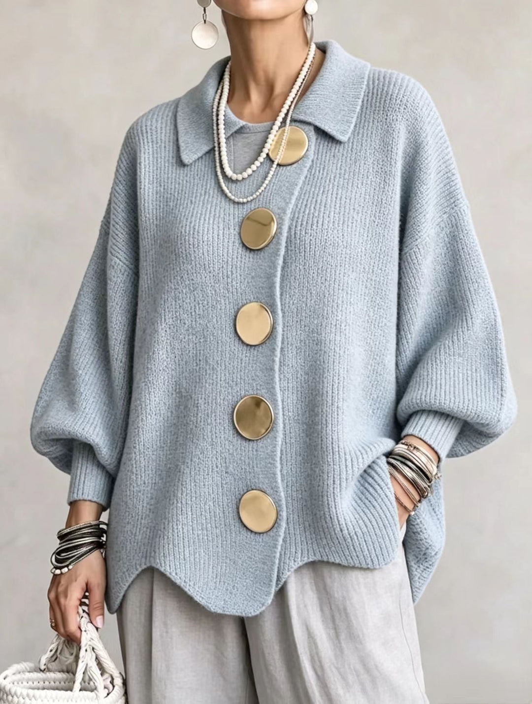 Coralie | Cardigan oversize à gros boutons dorés