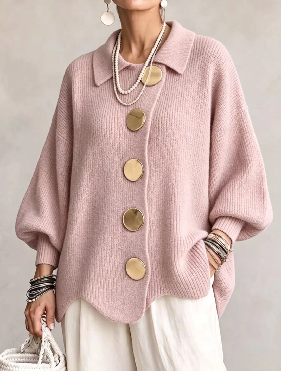 Coralie | Cardigan oversize à gros boutons dorés