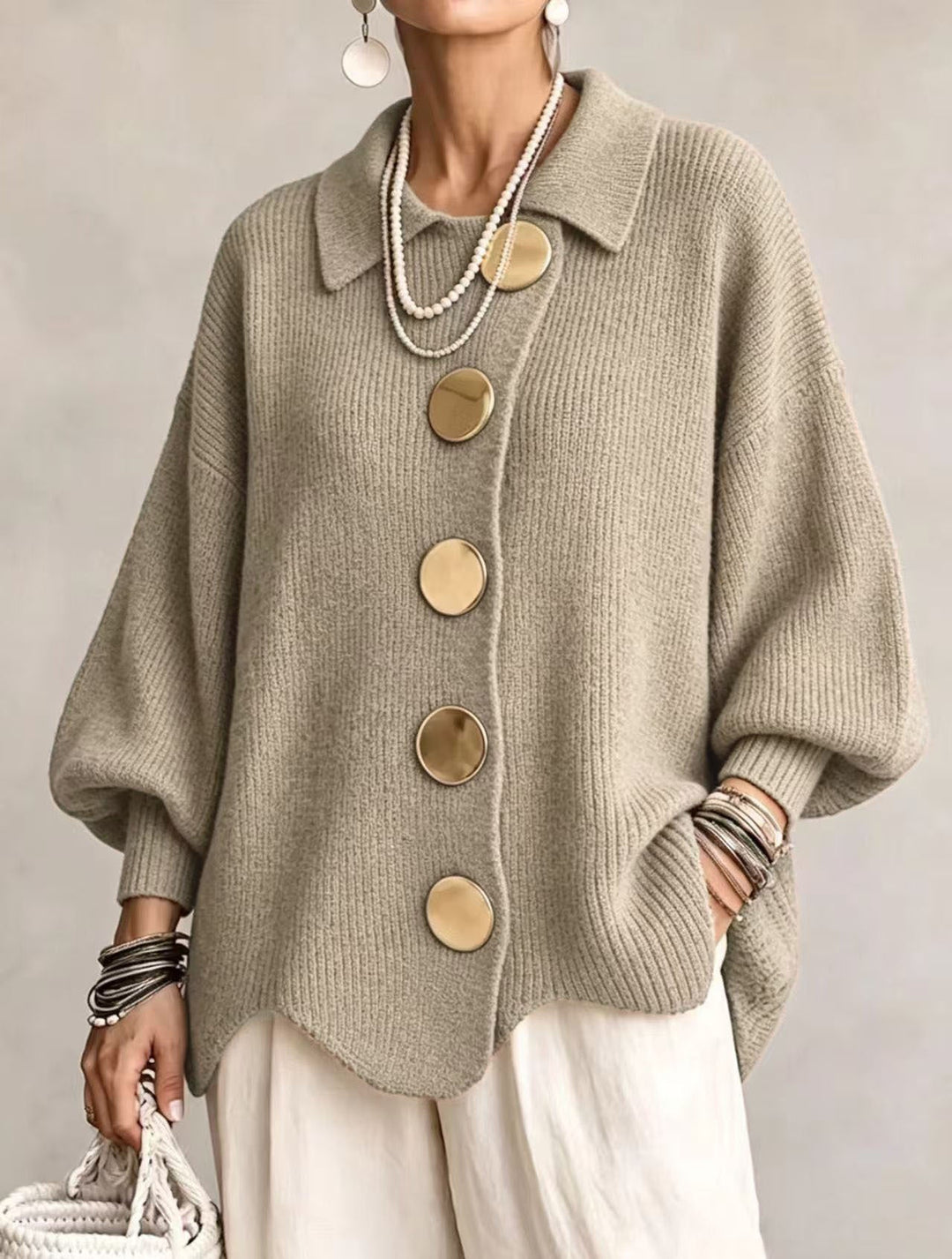 Coralie | Cardigan oversize à gros boutons dorés
